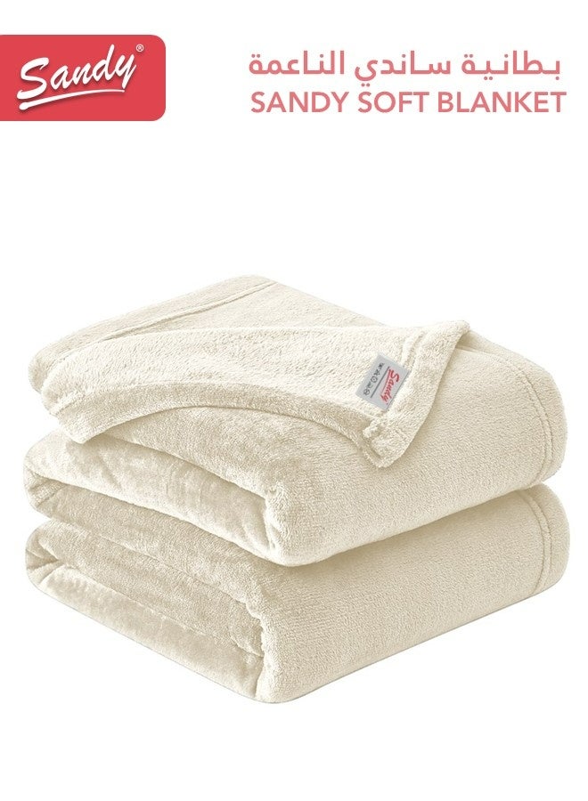 Sandy Lightweight Bedding Blanket, Single Size 220 x 170 cm, High Quality and Super Soft All Season Fleece Blanket, Optimal for Bed, Sofa, Couch and Home Decorations, Off White - Image 2